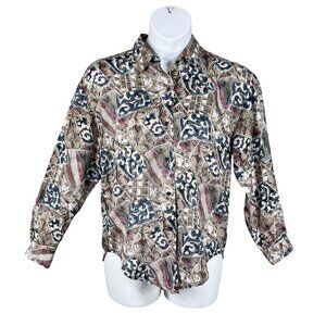 Jonathan Martin Womens S 100% Silk Button Up Blouse Abstract Print Southwestern